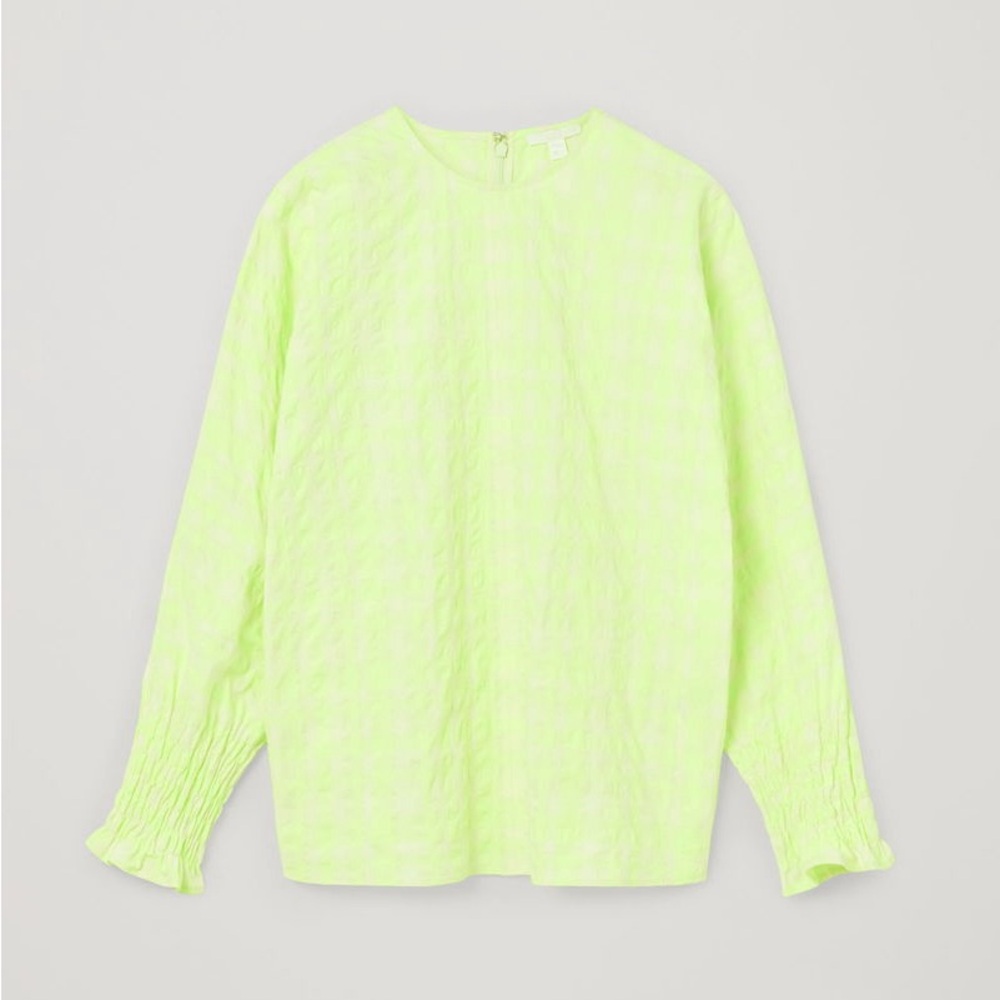 Cos Organic Cotton Seersucker Cuffed Sleeve Top Neon